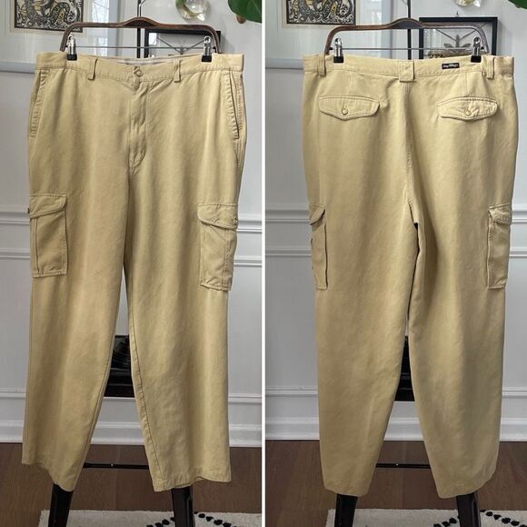Tommy Bahama Tan Khaki Silk Cargo Pants $158 38 x 29.5 - Picture 1 of 9
